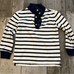 Janie and Jack Striped Navy Blue Ivory Color Block Boys Top Short Cotton sz 3